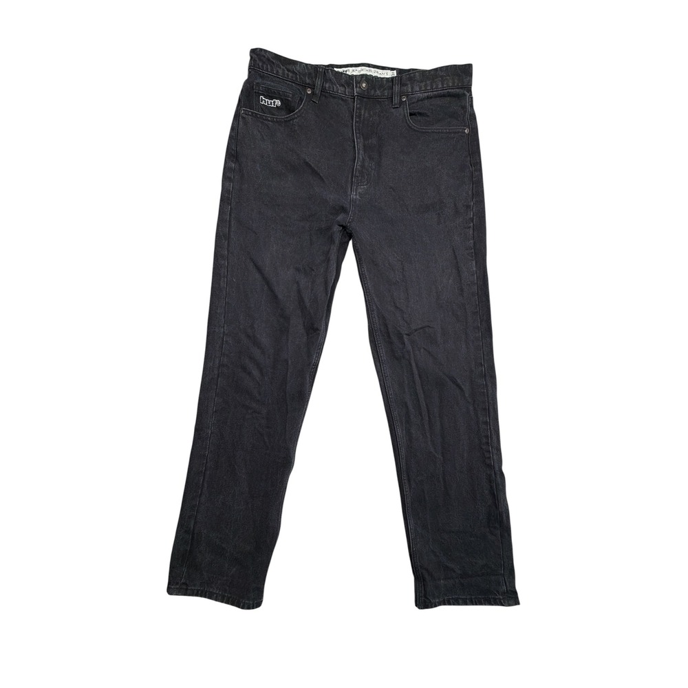 HUF Basic A$$ Jeans Mens 34/32 Faded Black Straight Leg Skate Streetwear Cotton